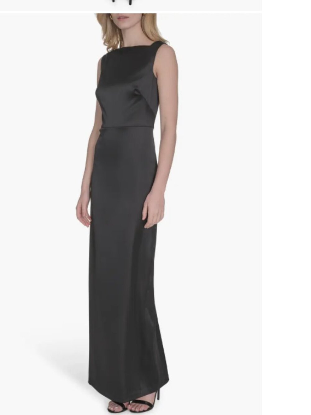 NWT Vince Camuto Black Satin Cowl Back Square Neck Column Gown 2